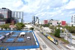 Miami bound Brightline train departing WPB Depot-photo taken from nearby parking deck